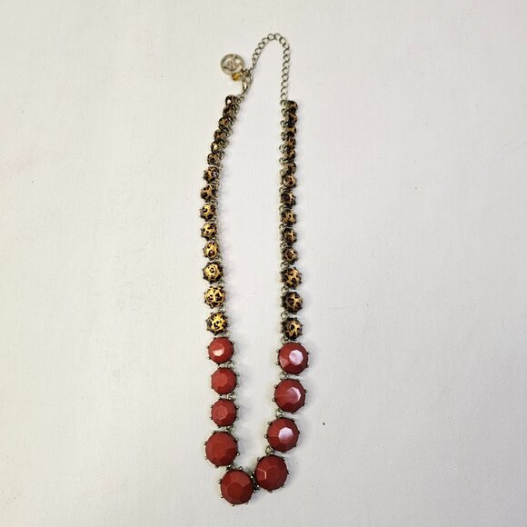 EL Erica Lyons Gold Tone Metal Animal Print Dark Red Beads Necklace Adjustable - Picture 6 of 8
